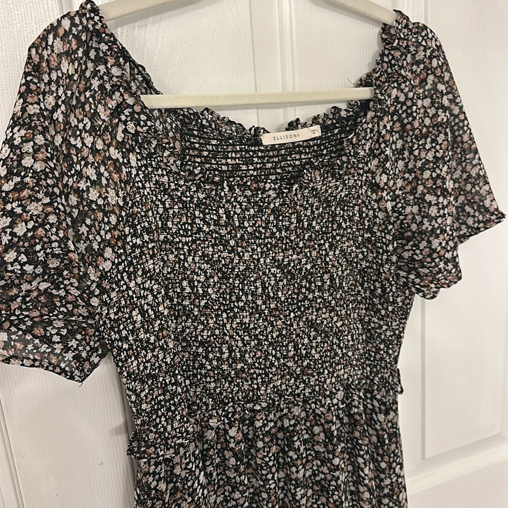 Spring in France Floral Print Midi Dress by Ellison - Smocked Bodice